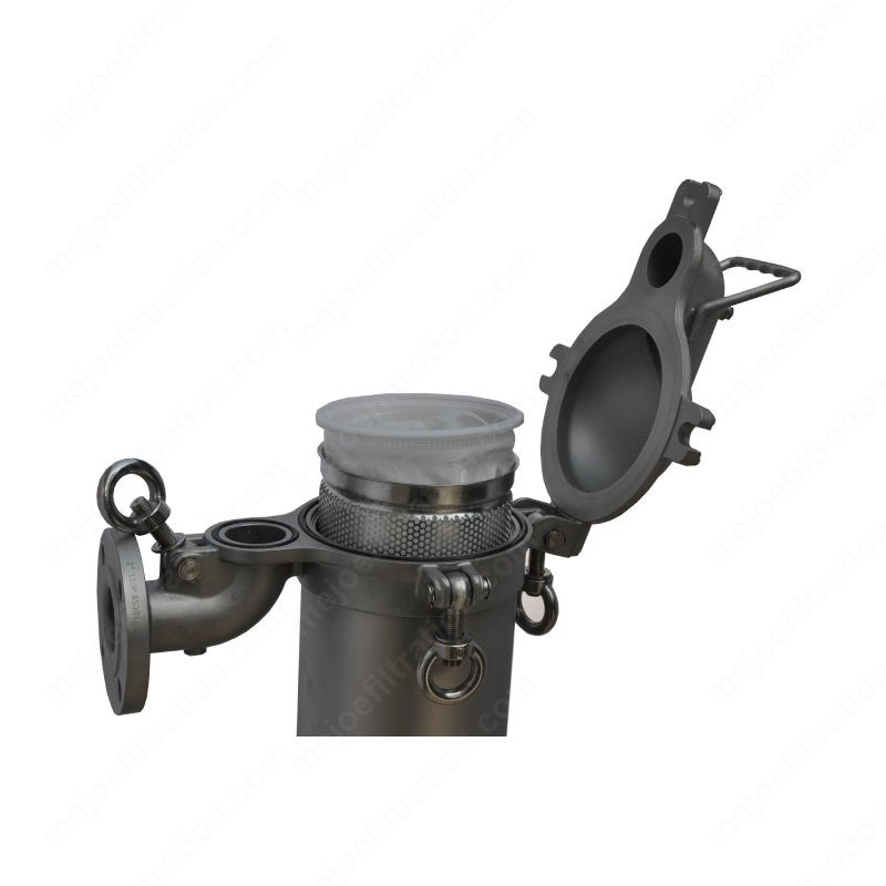 Stainless steel single bag filter housing top-in, side view